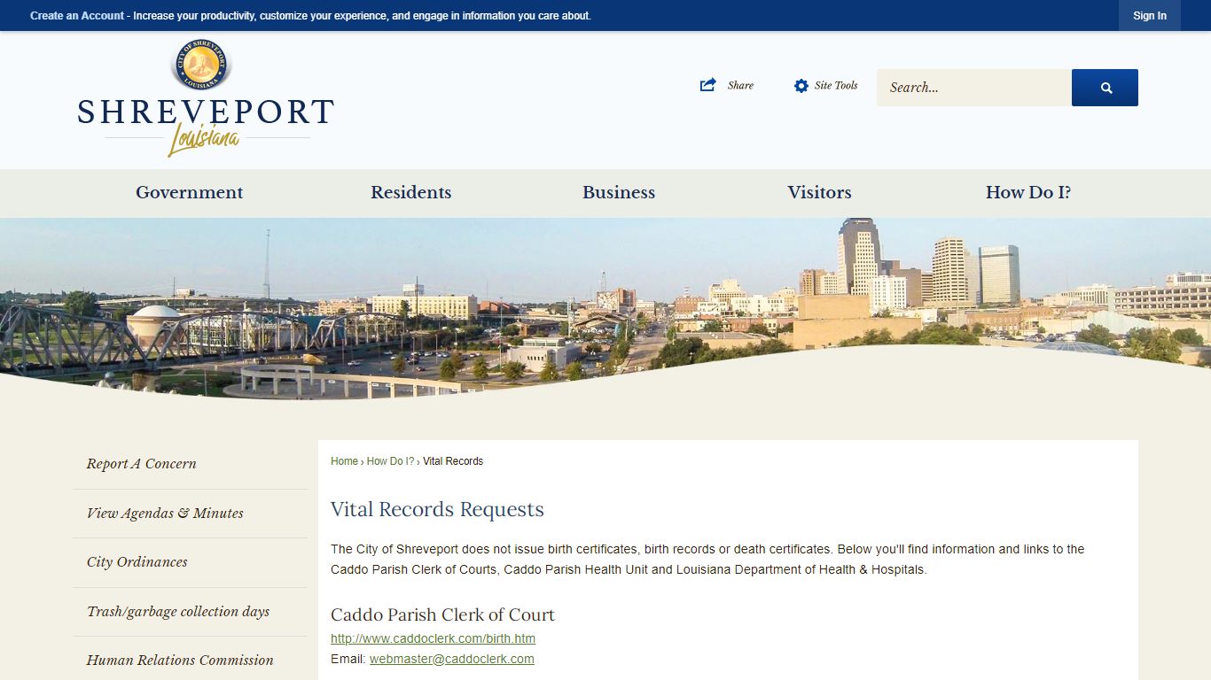 Vital Records Requests | Shreveport, LA - Official Website
